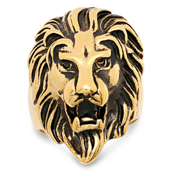 Steeltime Lion Mens 18K Gold Over Stainless Steel Fashion Ring