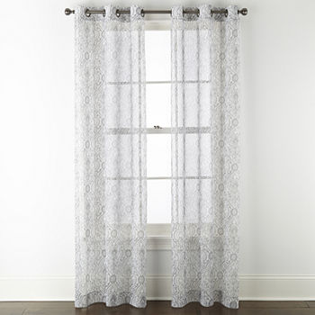 Regal Home Chloe  Damask Sheer Grommet Top Set of 2 Curtain Panel