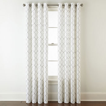 JCPenney Home Pasadena Embroidery Light-Filtering Grommet Top Single Curtain Panel