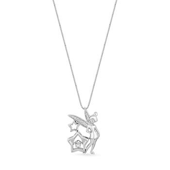 Enchanted Disney Fine Jewelry Womens Diamond Accent Genuine White Sterling Silver Tinker Bell Pendant Necklace