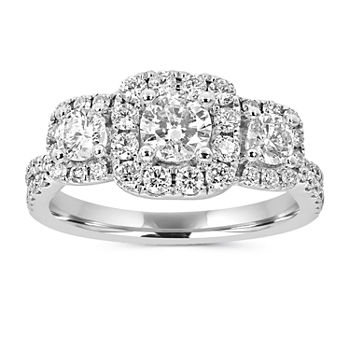 Love Lives Forever Womens 1 1/2 CT. T.W. Genuine White Diamond 14K White Gold Side Stone 3-Stone Engagement Ring