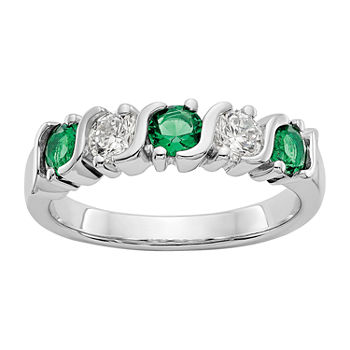 Modern Bride Gemstone 2.5MM 3/8 CT. T.W. Genuine Green Emerald 14K White Gold Wedding Band