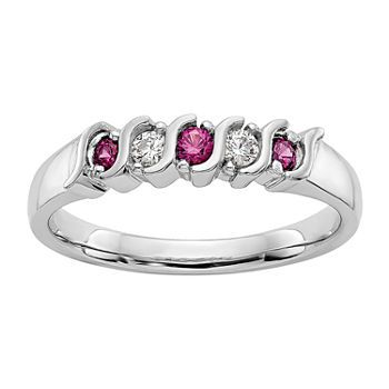 2MM 1/10 CT. T.W. Lead Glass-Filled Red Ruby 14K White Gold Wedding Band
