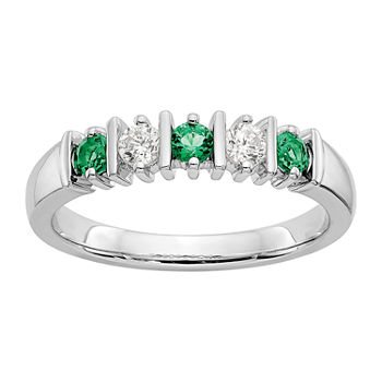 2.5MM 1/5 CT. T.W. Genuine Green Emerald 14K White Gold Wedding Band