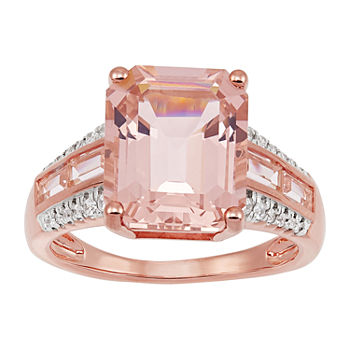 Womens Simulated Pink Morganite 18K Gold Over Silver Cocktail Ring
