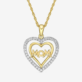 Diamonart Womens White Cubic Zirconia 14K Gold Over Silver Sterling Silver Heart Pendant Necklace