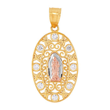 Religious Jewelry Lady Of Guadalupe Womens White Cubic Zirconia 14K Gold Oval Pendant