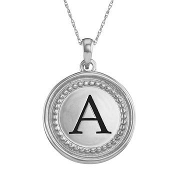 Personalized 14K White Gold Initial Disc Pendant Necklace