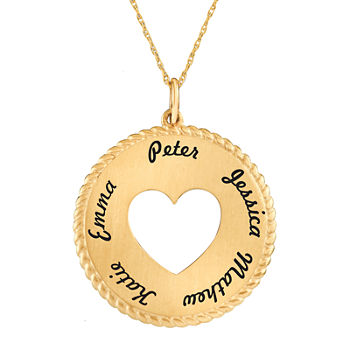 Personalized 10K Yellow Gold Round Disc Heart Pendant Necklace