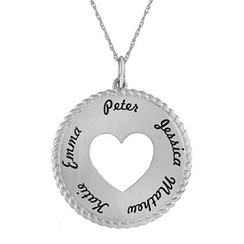 Personalized 10K White Gold Cut-out Heart Disc Name Pendant Necklace
