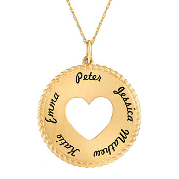 Personalized 14K Yellow Gold Cut-out Heart Disc Name Pendant Necklace
