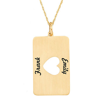 Personalized 14K Yellow Gold Rectangular Cut-out Heart with Names Pendant Necklace