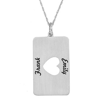 Personalized 14K White Gold Rectangular Cut-out Heart with Names Pendant Necklace