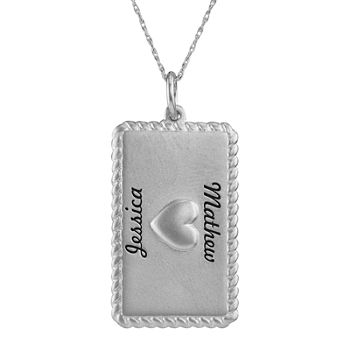 Personalized Sterling Silver Rectangular Puffed Heart Pendant Necklace