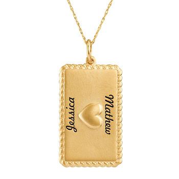 Personalized 10K Yellow Gold Rectangular Puffed Heart Pendant Necklace