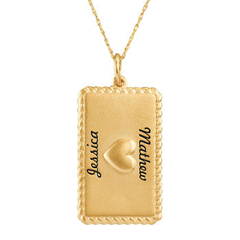 Personalized 14K Yellow Gold Rectangular Puffed Heart Name Pendant Necklace