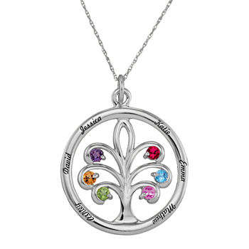 Personalized Sterling Silver Family Tree Birthstone Pendant Necklace