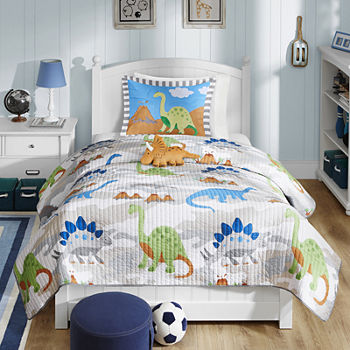 Mi Zone Kids Sharp Tooth Antimicrobial Dinosaur Reversible Quilt Set