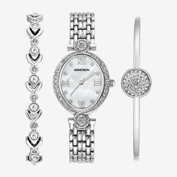 Armitron Now Womens Crystal Accent Silver Tone 3-pc. Watch Boxed Set 75/5604mpsvst