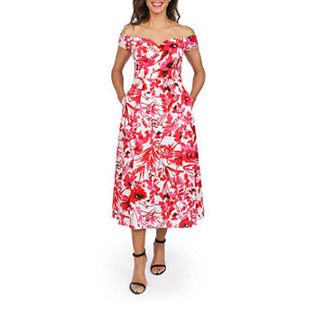 Premier Amour Short Sleeve Floral Midi Fit + Flare Dress