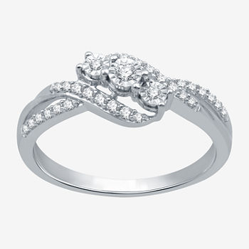 Love Lives Forever Womens 1/4 CT. T.W. Genuine White Diamond 10K White Gold 3-Stone Engagement Ring