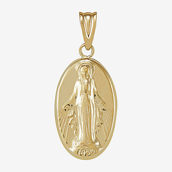 Religious Jewelry Miraculous Medal Womens 14K Gold Oval Pendant