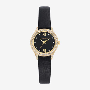 Armitron Now Womens Crystal Accent Black Leather Strap Watch 75/5828bkgpbk