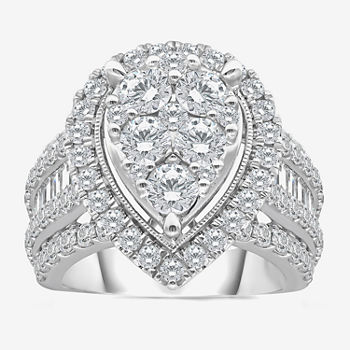 Womens 4 CT. T.W. Genuine White Diamond 10K White Gold Pear Side Stone Halo Bridal Set