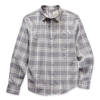mutual weave Seated Mens Easy-on + Easy-off Seated Wear Adaptive Regular Fit Long Sleeve Plaid Button-Down Shirt