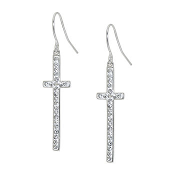 Sparkle Allure Crystal Pure Silver Over Brass Cross Drop Earrings