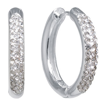 Sparkle Allure Crystal Pure Silver Over Brass Round Hoop Earrings