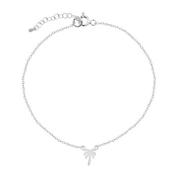 Itsy Bitsy Palm Tree Sterling Silver 9 Inch Cable Ankle Bracelet
