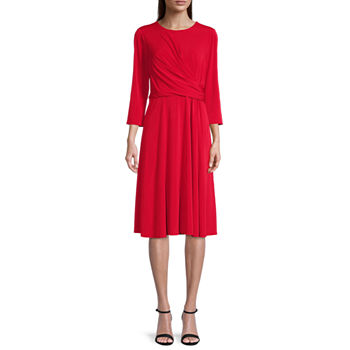 Liz Claiborne 3/4 Sleeve Midi Wrap Dress