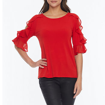 Bold Elements Womens Ruffle Cold Shoulder Blouse