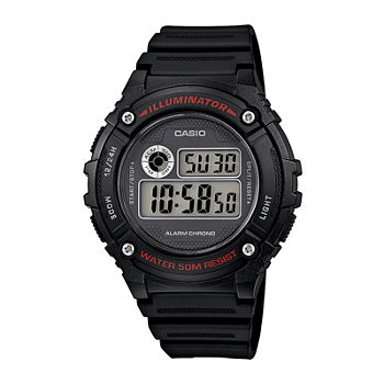 Casio® Illuminator Mens Black Bezel Black Resin Strap Digital Watch W216H-1AV