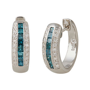 LIMITED QUANTITIES 7/8 CT. T.W. White and Color-Enhanced Blue Diamond Hoop Earrings