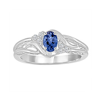 Genuine Tanzanite and Lab-Created White Sapphire Sterling Silver Ring