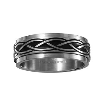 Mens 7.5mm Two-Tone Stainless Steel Weave Wedding Band