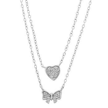 DiamonArt® Womens 1/3 CT. T.W. White Cubic Zirconia Sterling Silver Bow Pendant Necklace