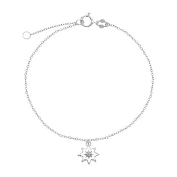 Itsy Bitsy Sterling Silver Cubic Zirconia 9 Inch Cable Star Ankle Bracelet