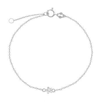 Itsy Bitsy Sterling Silver Cubic Zirconia 9 Inch Cable Flower Ankle Bracelet