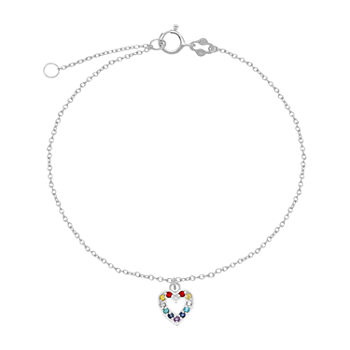 Itsy Bitsy Cubic Zirconia 9 Inch Cable Heart Ankle Bracelet