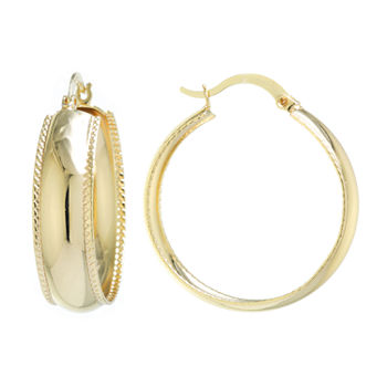 Silver Reflections 24K Gold Over Brass Round Hoop Earrings