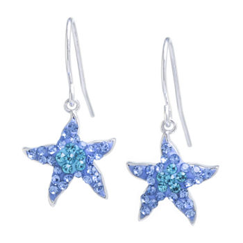 Silver Treasures Sterling Silver Starfish Blue Crystal Drop Earrings