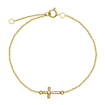 Itsy Bitsy 14k Gold Over Silver 9 Inch Cable Cross Ankle Bracelet