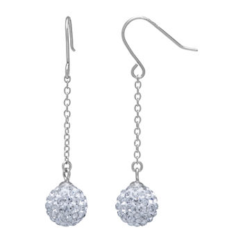 Silver Treasures Crystal Sterling Silver Ball Drop Earrings
