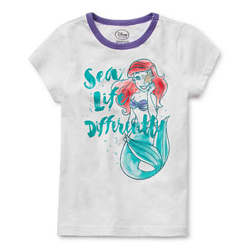 Disney Collection Little & Big Girls Crew Neck The Little Mermaid Short Sleeve Graphic T-Shirt