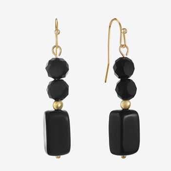 Mixit Linear Black & Gold Tone Bead Drop Earrings
