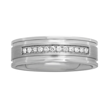 Mens 1/7 CT. T.W. Diamond Stainless Steel 7mm Wedding Band