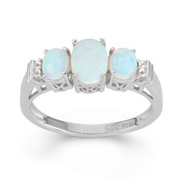Lab-Created Opal & White Sapphire Sterling Silver 3 Stone Ring